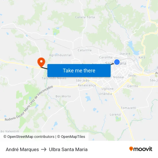André Marques to Ulbra Santa Maria map