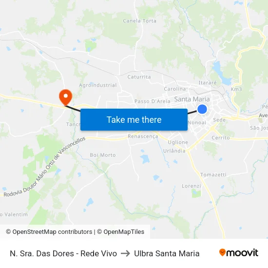 N. Sra. Das Dores - Rede Vivo to Ulbra Santa Maria map