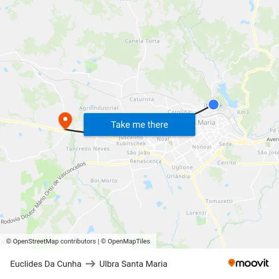 Euclides Da Cunha to Ulbra Santa Maria map