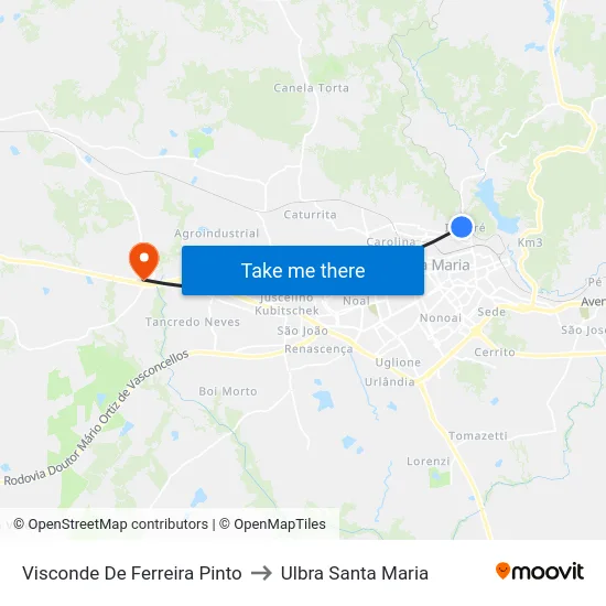 Visconde De Ferreira Pinto to Ulbra Santa Maria map