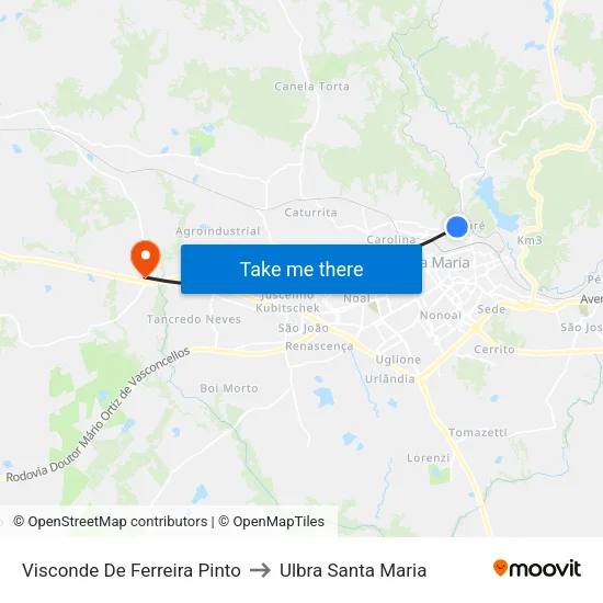 Visconde De Ferreira Pinto to Ulbra Santa Maria map
