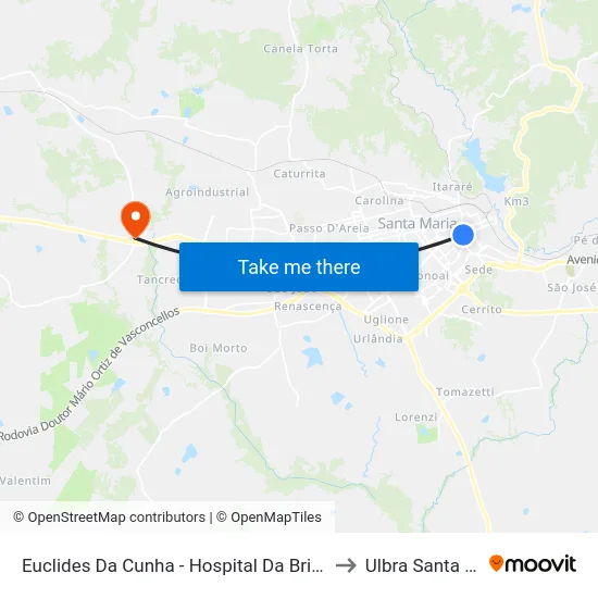 Euclides Da Cunha - Hospital Da Brigada Militar to Ulbra Santa Maria map