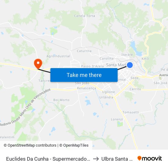 Euclides Da Cunha - Supermercado Beltrame to Ulbra Santa Maria map