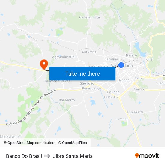 Banco Do Brasil to Ulbra Santa Maria map