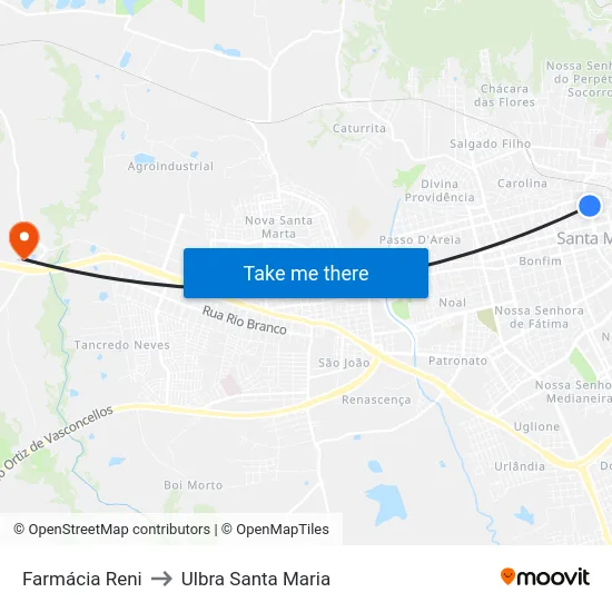 Farmácia Reni to Ulbra Santa Maria map