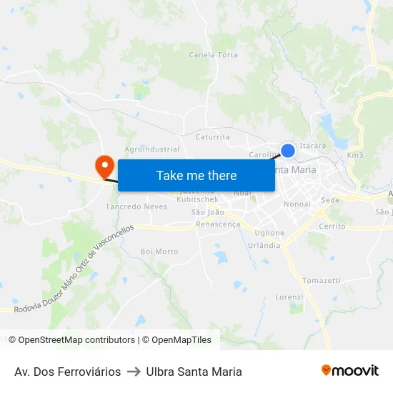 Av. Dos Ferroviários to Ulbra Santa Maria map