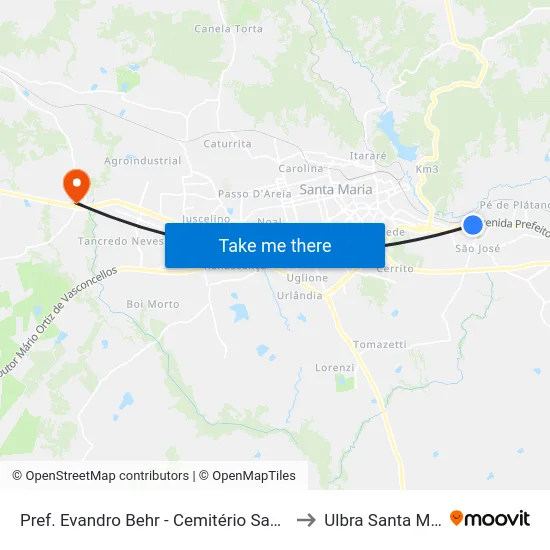 Pref. Evandro Behr - Cemitério Santa Rita to Ulbra Santa Maria map