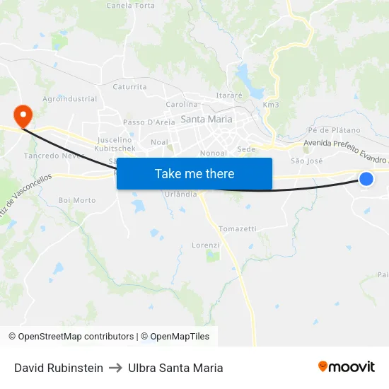 David Rubinstein to Ulbra Santa Maria map