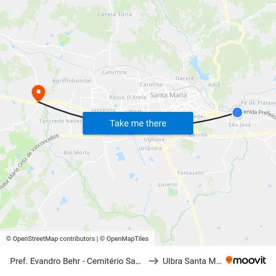 Pref. Evandro Behr - Cemitério Santa Rita to Ulbra Santa Maria map