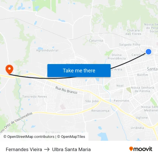 Fernandes Vieira to Ulbra Santa Maria map