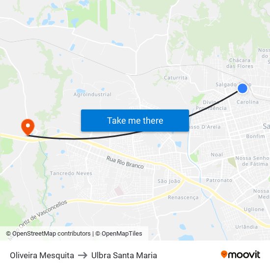 Oliveira Mesquita to Ulbra Santa Maria map