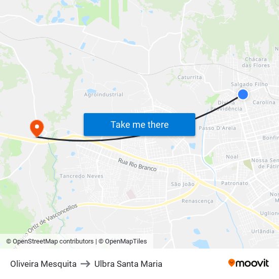 Oliveira Mesquita to Ulbra Santa Maria map