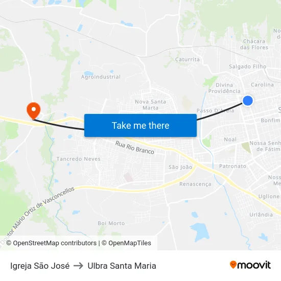 Igreja São José to Ulbra Santa Maria map