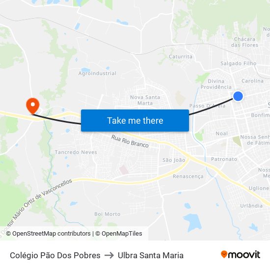 Colégio Pão Dos Pobres to Ulbra Santa Maria map