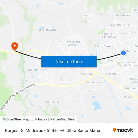 Borges De Medeiros - 6° Bib to Ulbra Santa Maria map