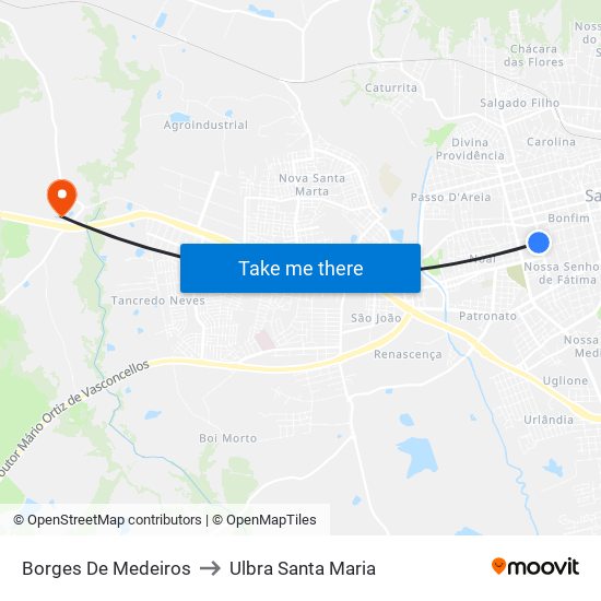 Borges De Medeiros to Ulbra Santa Maria map