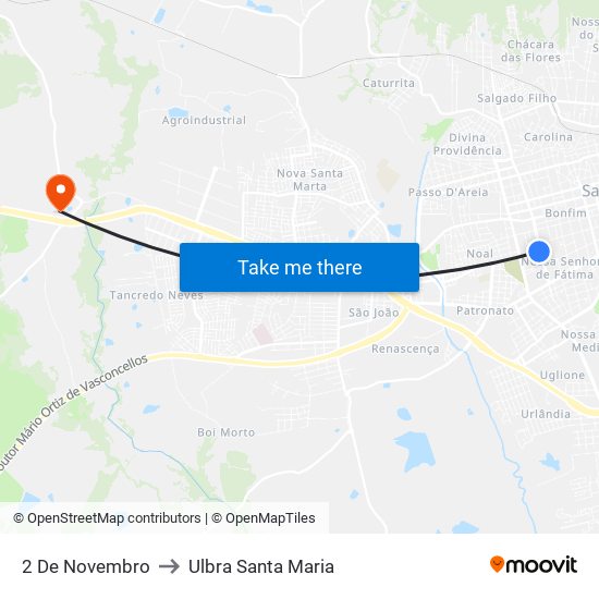 2 De Novembro to Ulbra Santa Maria map
