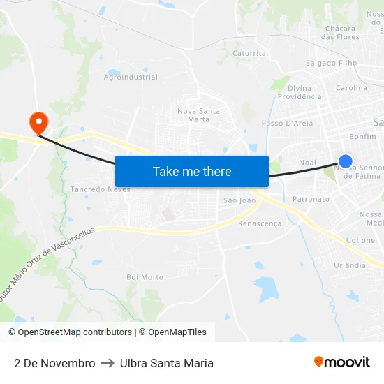 2 De Novembro to Ulbra Santa Maria map