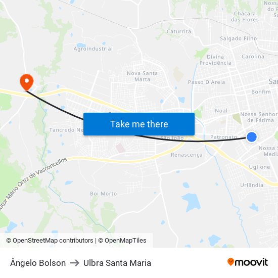 Ângelo Bolson to Ulbra Santa Maria map