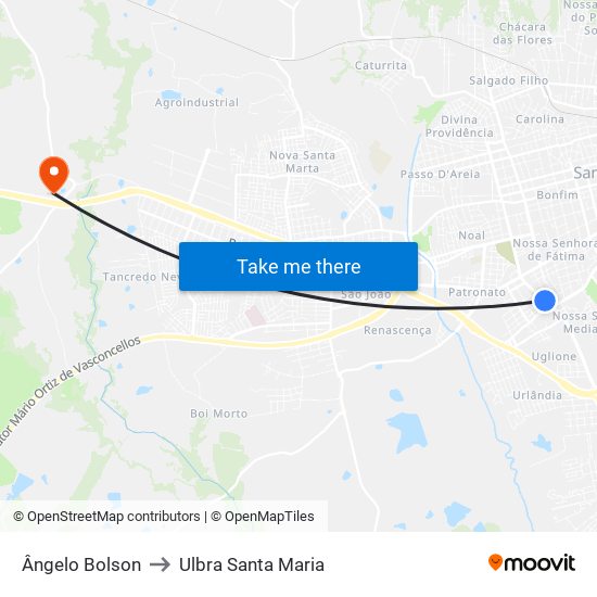 Ângelo Bolson to Ulbra Santa Maria map