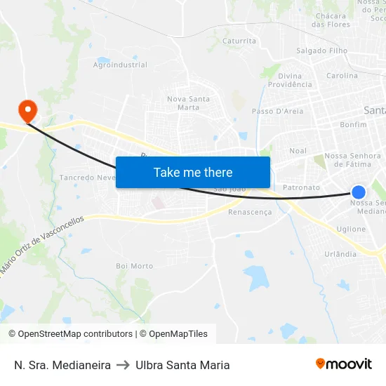 N. Sra. Medianeira to Ulbra Santa Maria map
