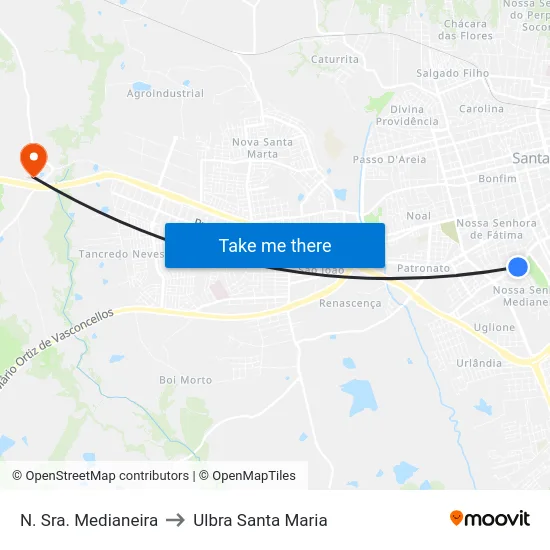 N. Sra. Medianeira to Ulbra Santa Maria map