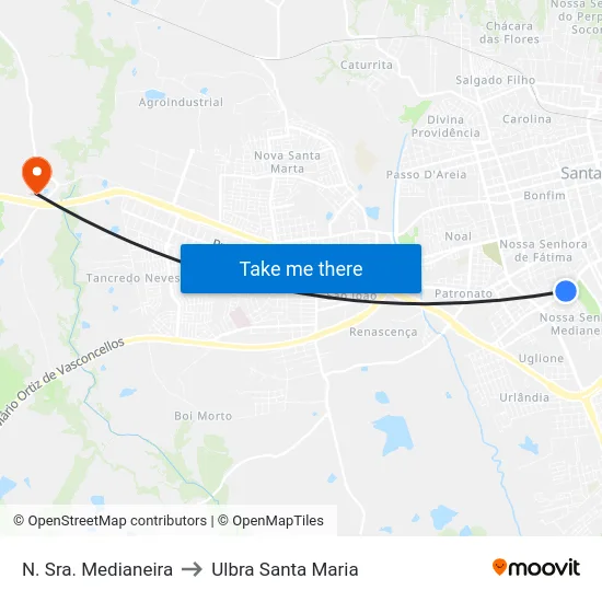 N. Sra. Medianeira to Ulbra Santa Maria map