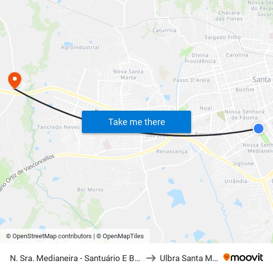 N. Sra. Medianeira - Santuário E Basílica to Ulbra Santa Maria map