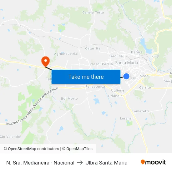 N. Sra. Medianeira - Nacional to Ulbra Santa Maria map