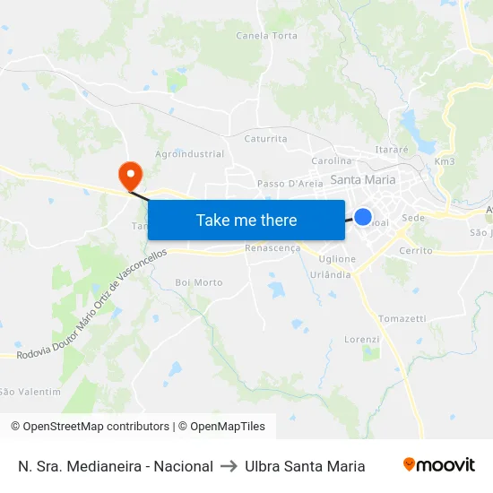 N. Sra. Medianeira - Nacional to Ulbra Santa Maria map