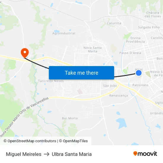 Miguel Meireles to Ulbra Santa Maria map