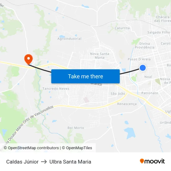 Caldas Júnior to Ulbra Santa Maria map