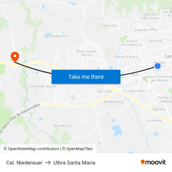 Cel. Niederauer to Ulbra Santa Maria map