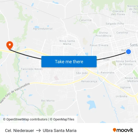 Cel. Niederauer to Ulbra Santa Maria map
