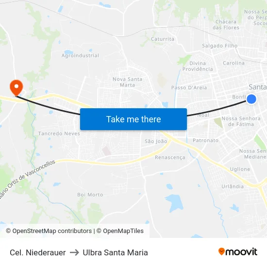 Cel. Niederauer to Ulbra Santa Maria map
