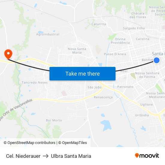 Cel. Niederauer to Ulbra Santa Maria map