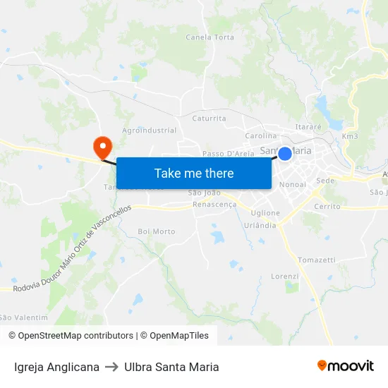 Igreja Anglicana to Ulbra Santa Maria map