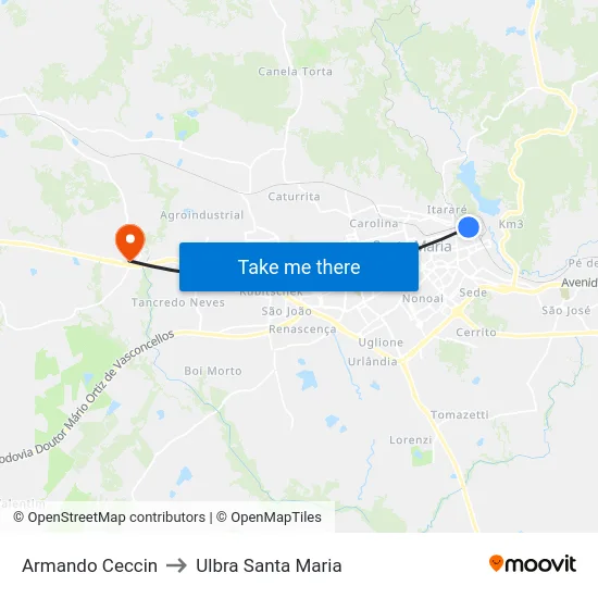 Armando Ceccin to Ulbra Santa Maria map