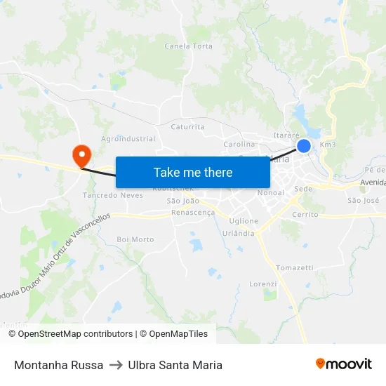 Montanha Russa to Ulbra Santa Maria map