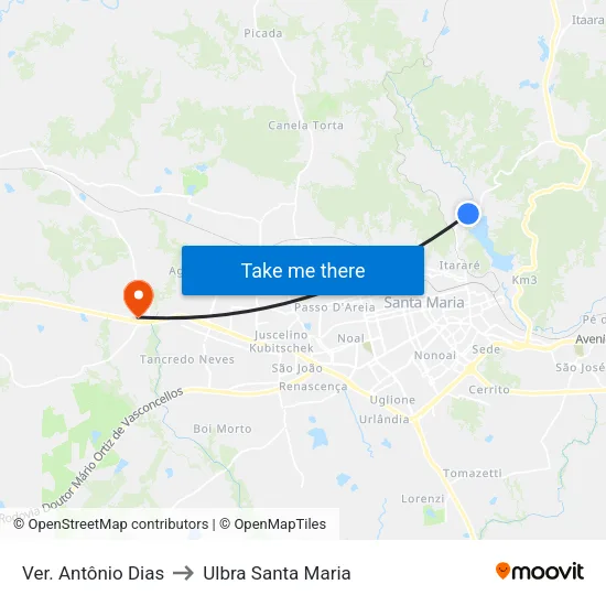 Ver. Antônio Dias to Ulbra Santa Maria map