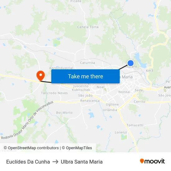 Euclídes Da Cunha to Ulbra Santa Maria map
