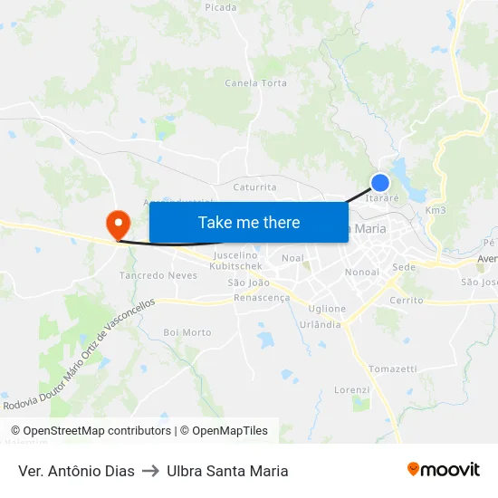 Ver. Antônio Dias to Ulbra Santa Maria map