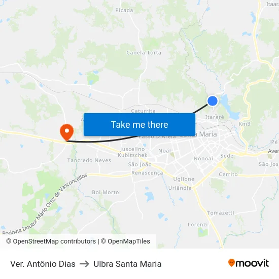 Ver. Antônio Dias to Ulbra Santa Maria map
