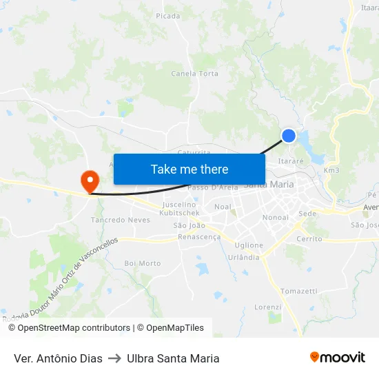 Ver. Antônio Dias to Ulbra Santa Maria map