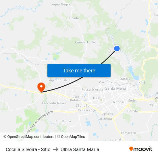 Cecília Silveira - Sítio to Ulbra Santa Maria map