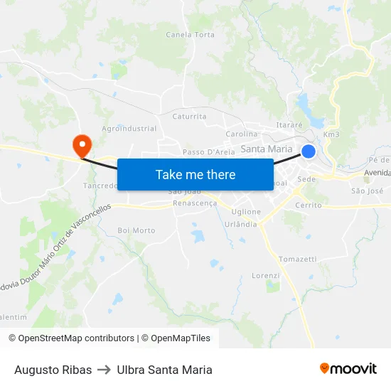 Augusto Ribas to Ulbra Santa Maria map