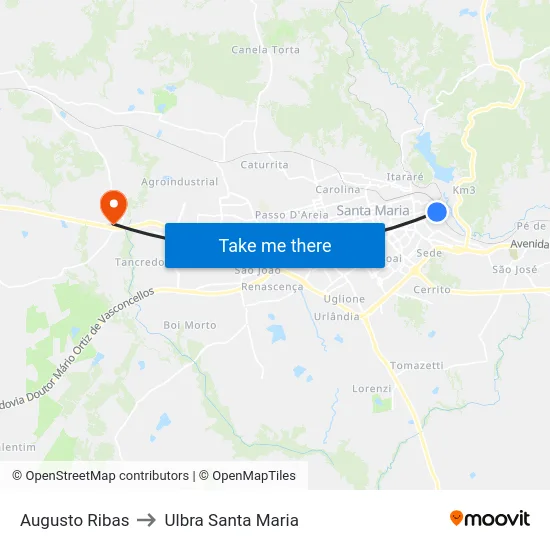 Augusto Ribas to Ulbra Santa Maria map