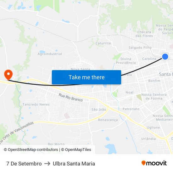 7 De Setembro to Ulbra Santa Maria map