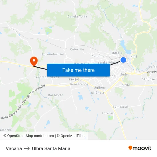 Vacaria to Ulbra Santa Maria map