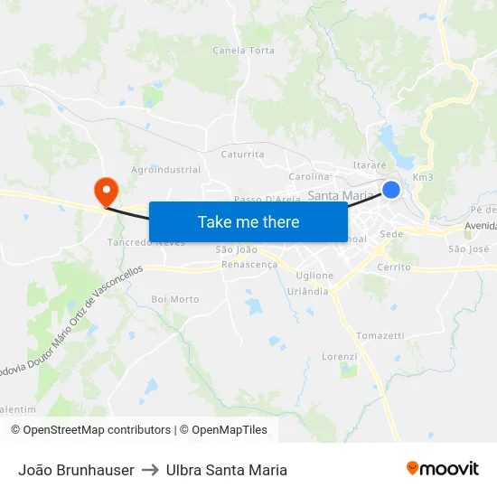 João Brunhauser to Ulbra Santa Maria map